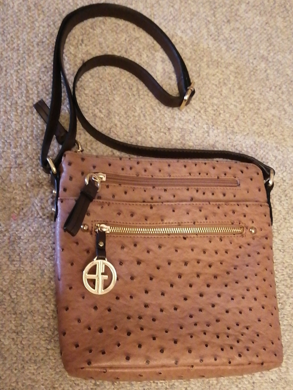 Giani Bernini Faux Ostrich Crossbody Bag with Gold Hardware